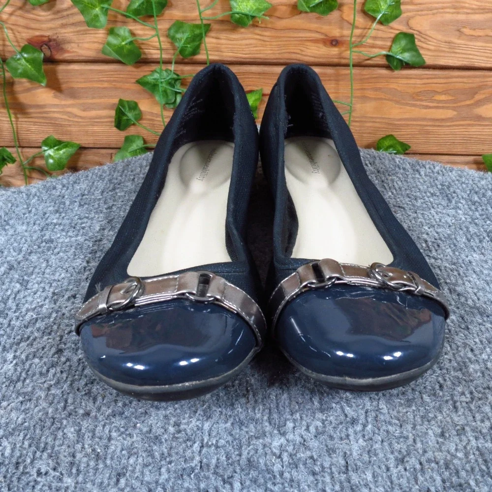 Anne Klein Able Women Ballet Flat Size 9.5 Professional Work Navy Blue Textile